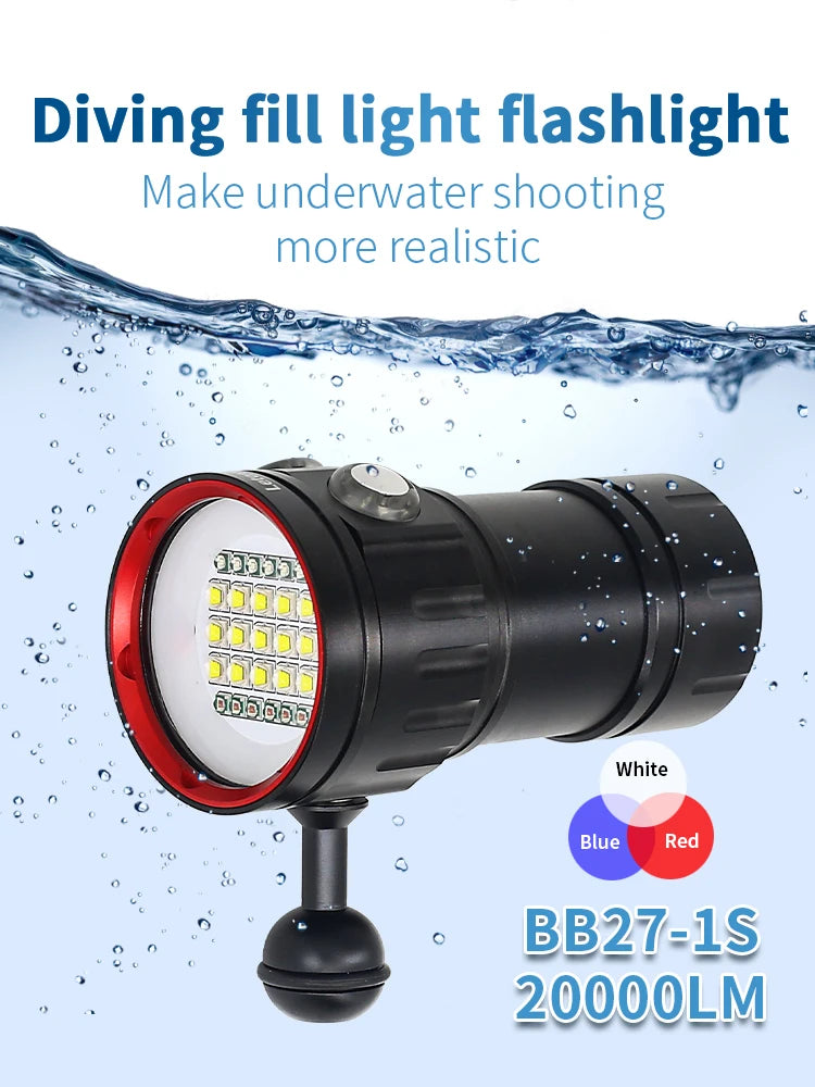 Underwater LED Photography Light – 20000LM Waterproof Video Torch for Diving