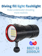 Underwater LED Photography Light – 20000LM Waterproof Video Torch for Diving