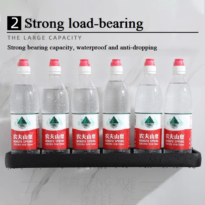 Bathroom Corner Shelf – Adhesive Black Shower Storage for Shampoo