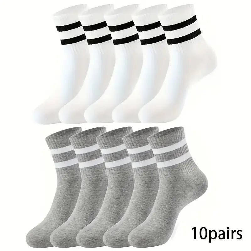 Striped Mid Tube Socks – Breathable Cotton Casual Footwear for Men