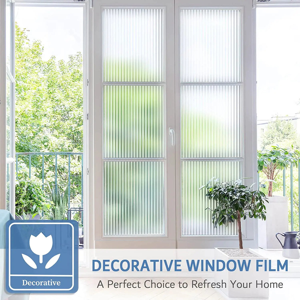 Reeded Glass Privacy Film – 3D Decorative Adhesive-Free Window Decal for Home