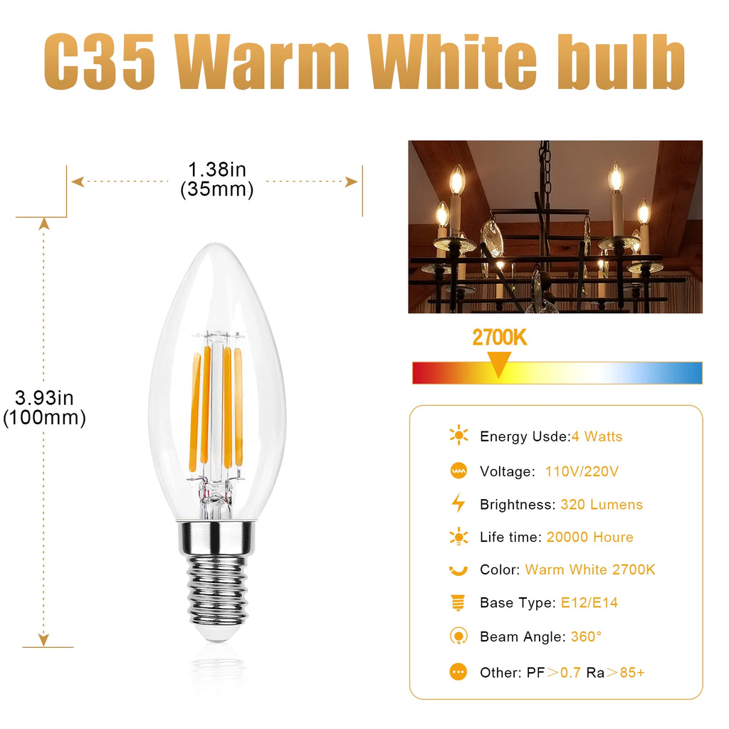 Dimmable Candelabra LED Bulbs – Warm White Lighting for Chandeliers