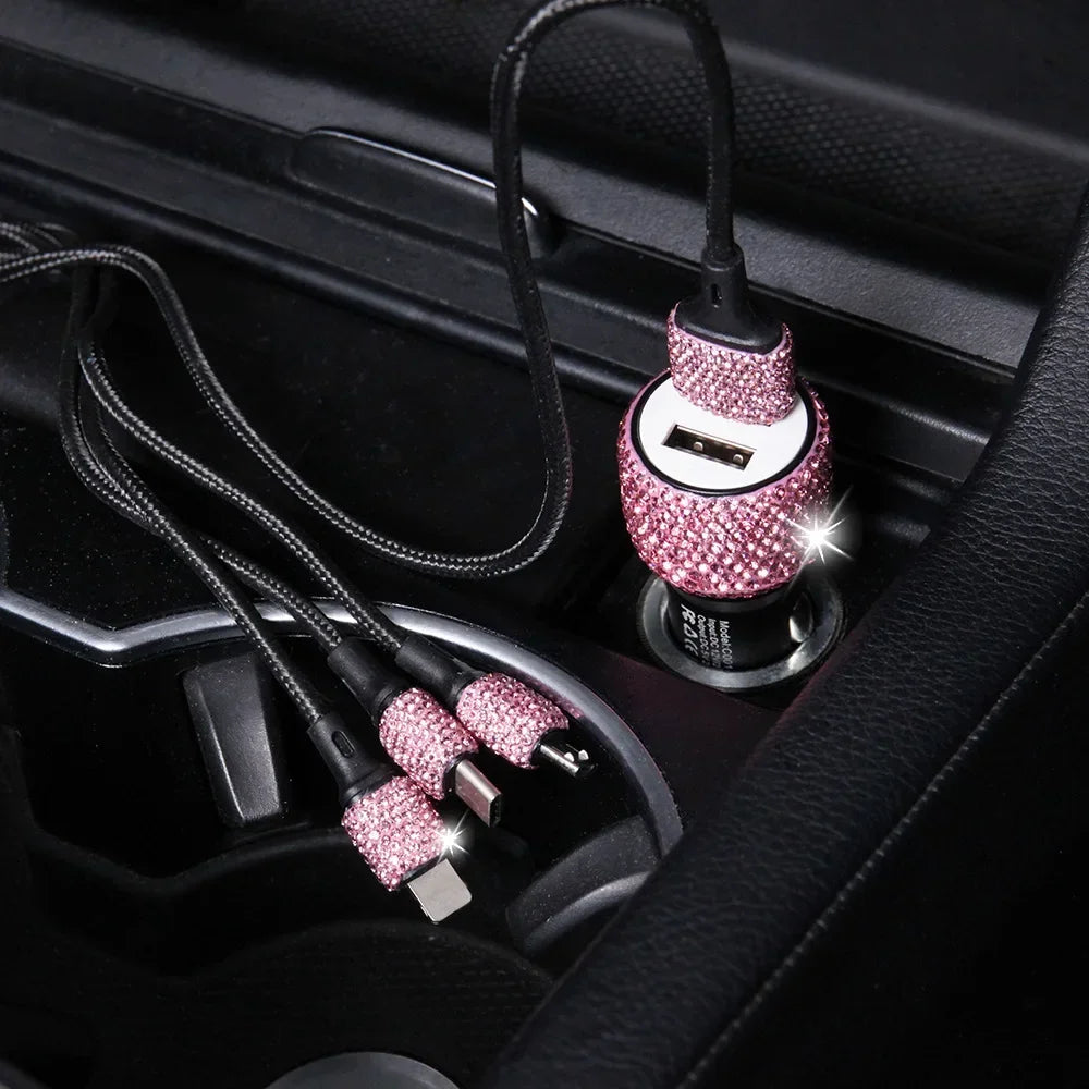 Bling Dual USB Car Charger – Diamond Fast Adapter for Women Interior Decor