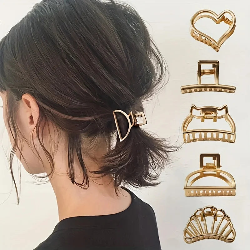 Gold Metal Heart Hair Claw Clips – Non Slip Geometric Barrettes for Daily Wear