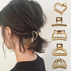 Gold Metal Heart Hair Claw Clips – Non Slip Geometric Barrettes for Daily Wear