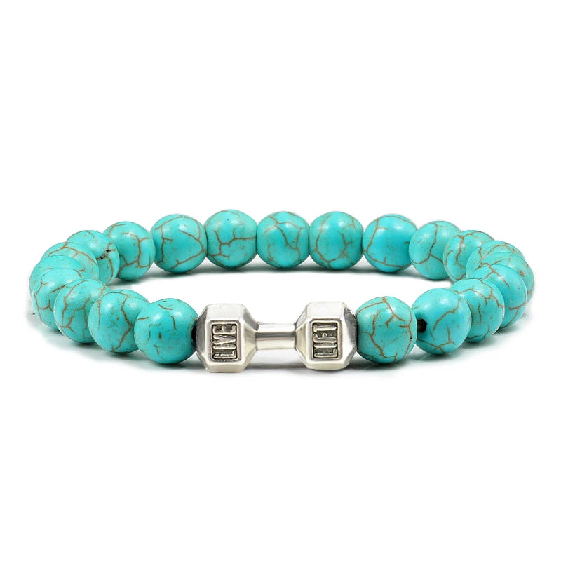 Volcanic Stone Dumbbell Bracelet – Matte Lava Bead Jewelry for Fitness Enthusiasts