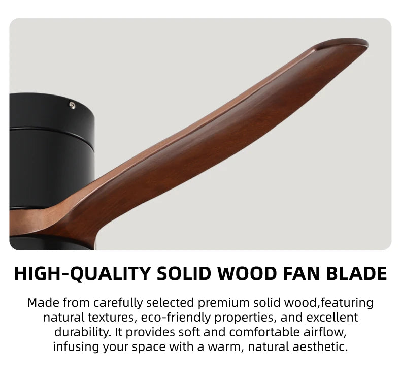 Solid Wood Ceiling Fan – 42/52 Inch LED Light for Living Room Dining