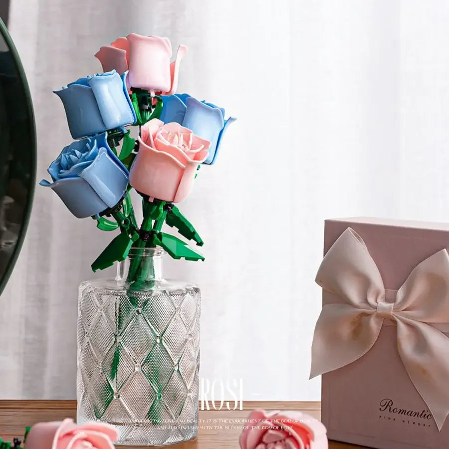Blue Rose Building Blocks – Botanical Model Kit for Valentine's Day Gifts