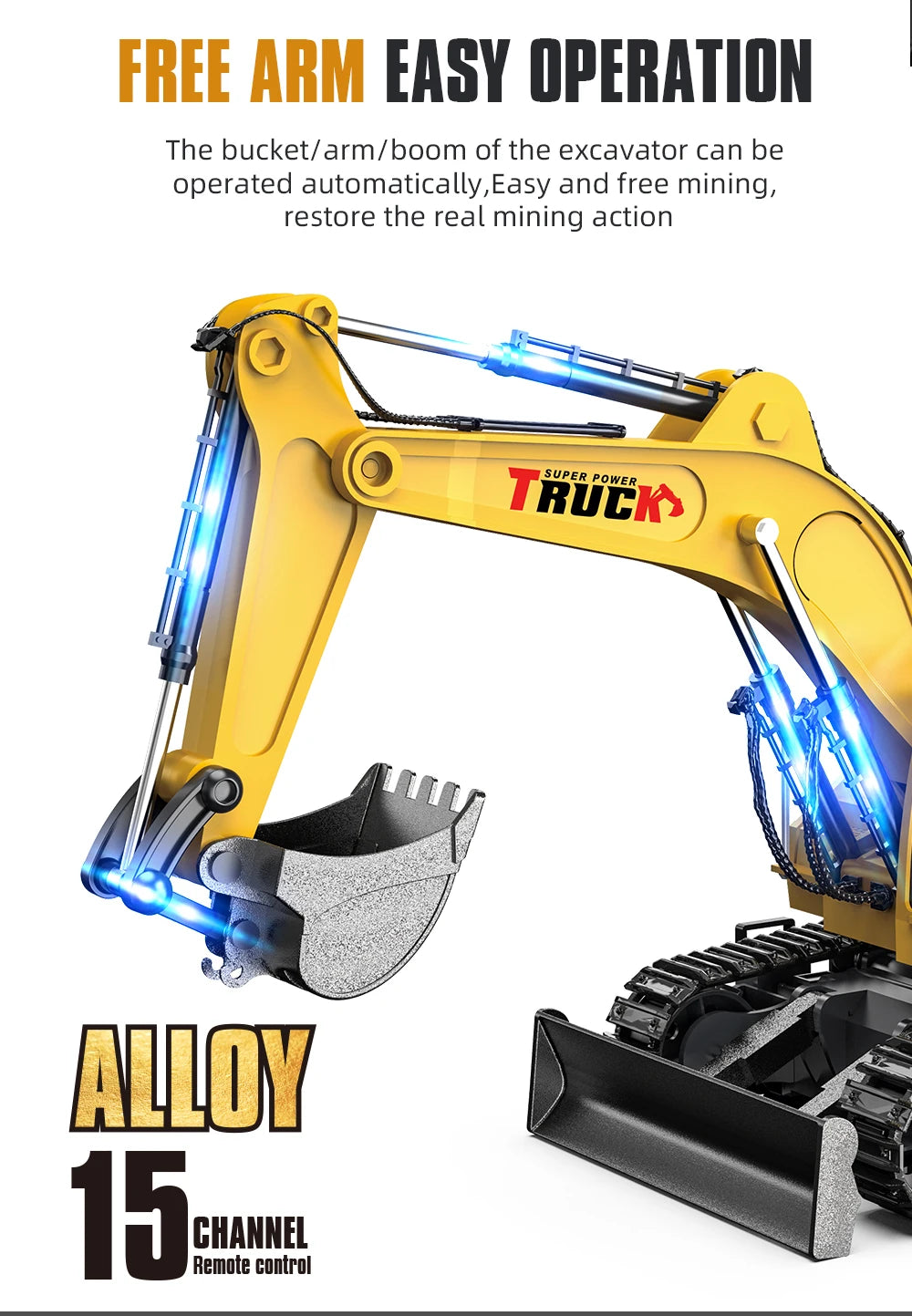 Alloy RC Excavator Toy – 2.4G Remote Control Engineering Truck for Kids