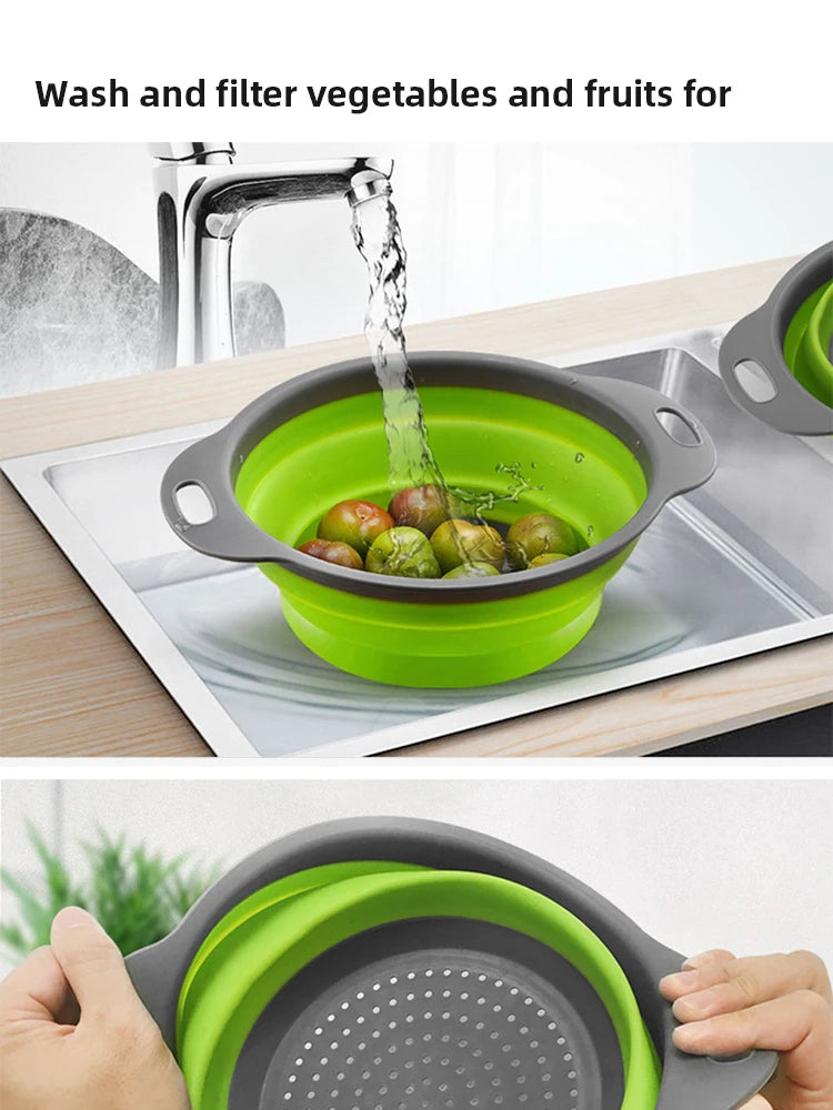 Collapsible Silicone Colander – Foldable Strainer for Kitchen Fruit Washing