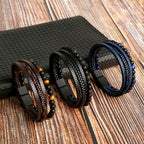 Tiger Eye Leather Bracelet – Multi-Layer Beaded Jewelry for Men