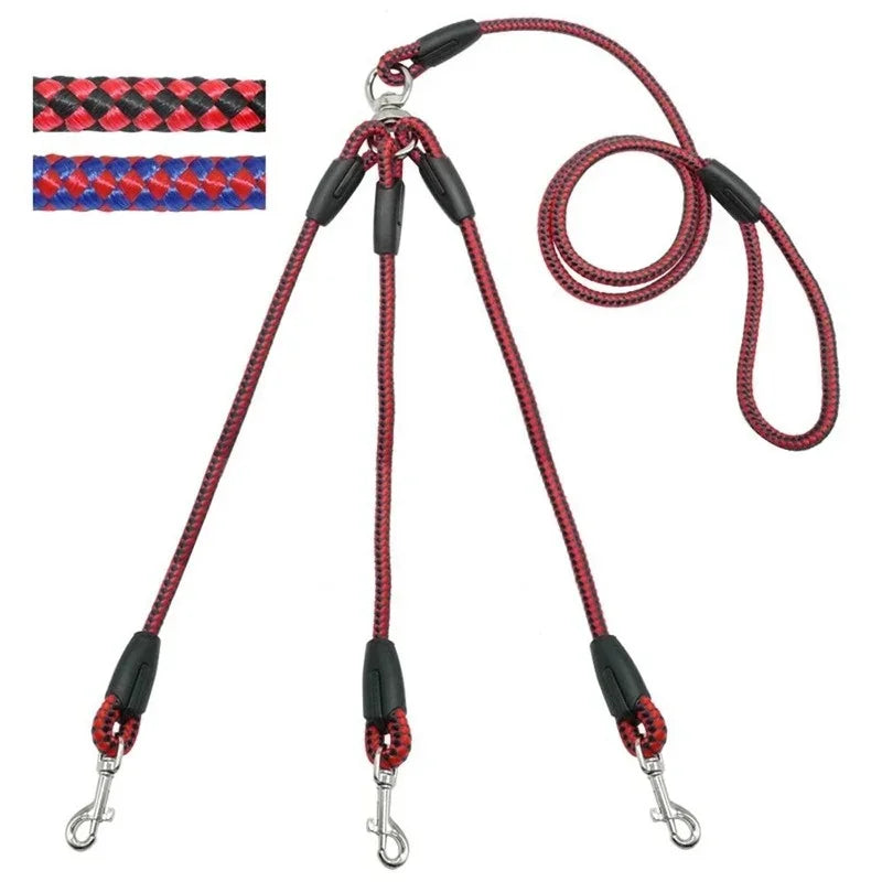 Adjustable Nylon Triple Dog Leash – No-Tangle 3 Way Lead for Walking Pets
