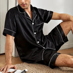 Satin Pajama Set – Short Sleeve Button-Down Sleepwear for Men