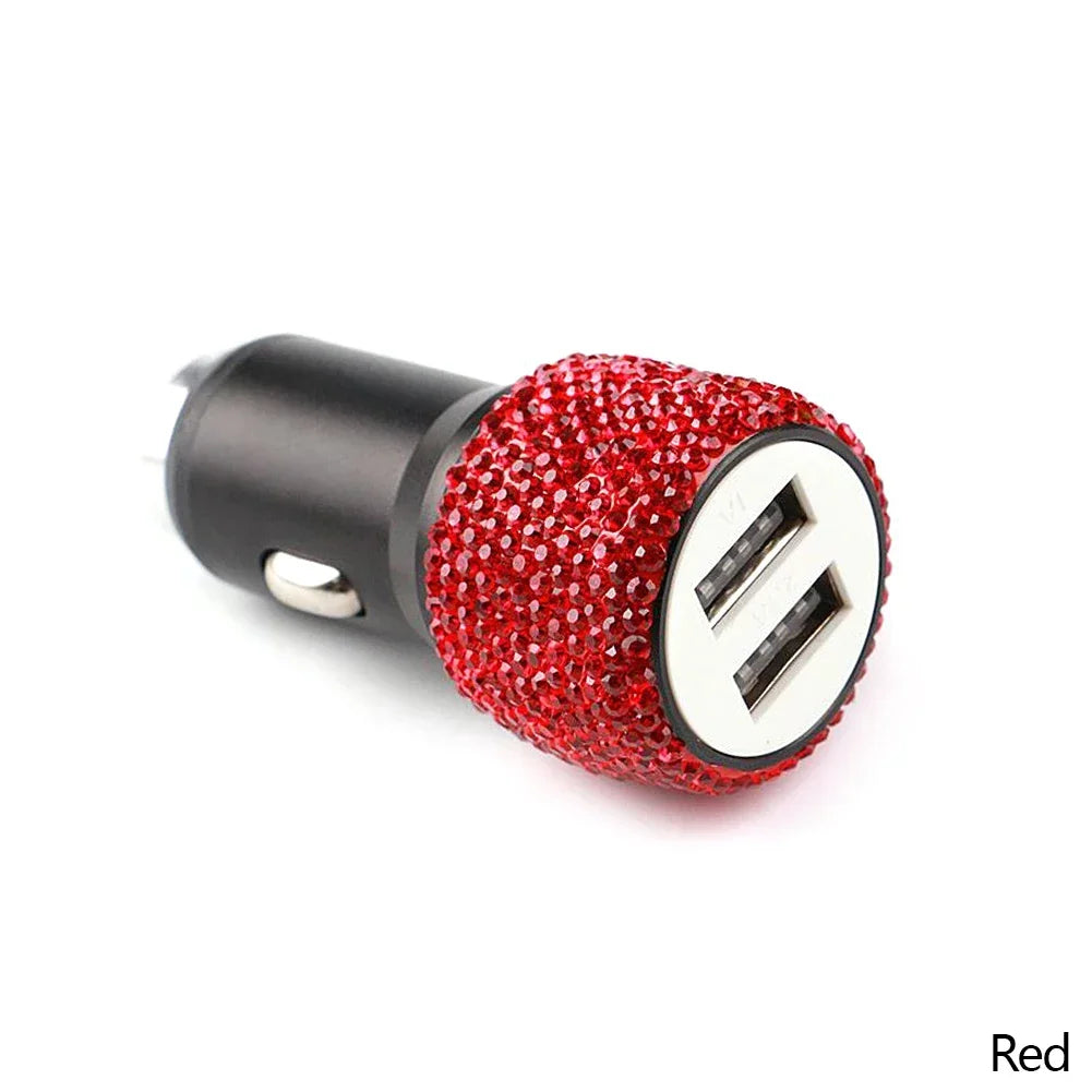 Bling Dual USB Car Charger – Diamond Fast Adapter for Women Interior Decor