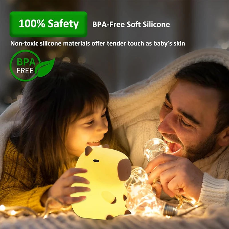 Silicone Capybara Night Light – Rechargeable Animal Bedside Lamp for Kids