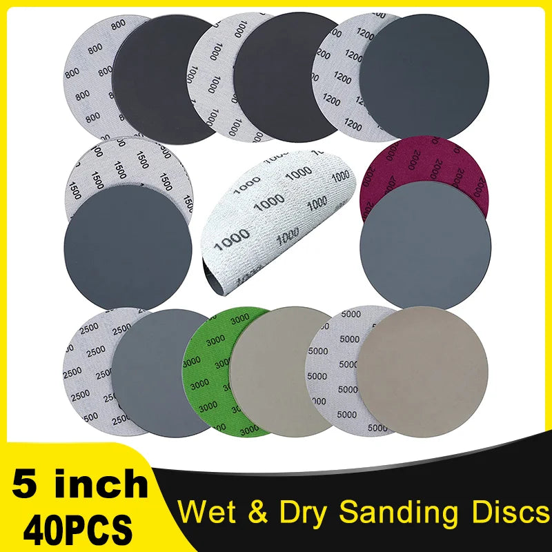 Wet and Dry Sanding Discs – 5 Inch Assorted Grit for Auto Metal and Wood