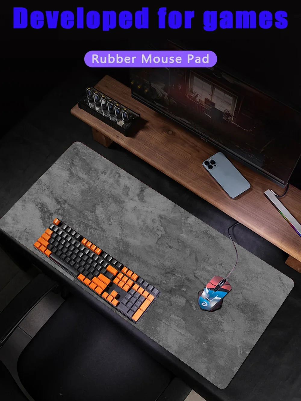 Large Grey Desk Mat – 900x400mm Stitched Edge Mouse Pad for Gaming and Office