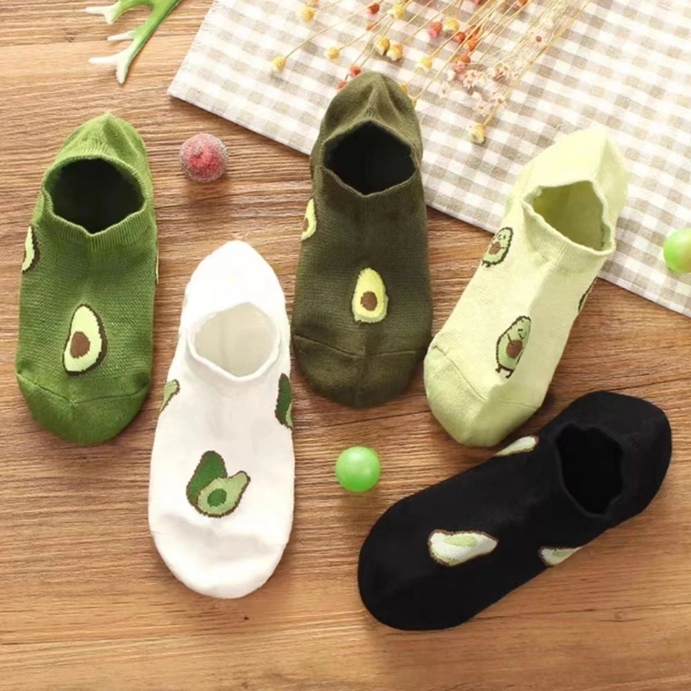 Avocado Crew Ankle Socks – Breathable Kawaii Cotton for Women's Fashion