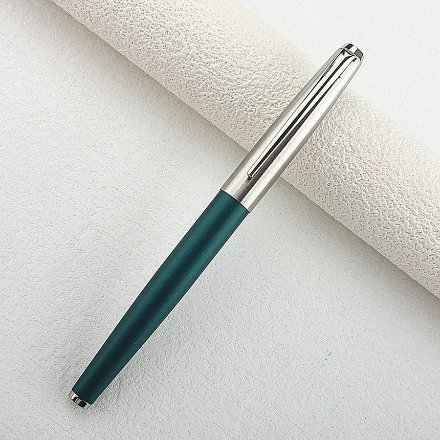 Calligraphy Fountain Pen – Bent Nib Silver Green for Painting and Office