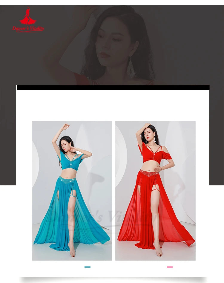 Belly Dance Professional Suit – Mesh Split Skirt Set for Oriental Performance