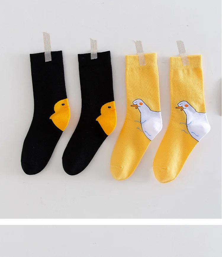 Cartoon Duck Mid-Tube Socks – Cute Animal Crew Socks for Kids
