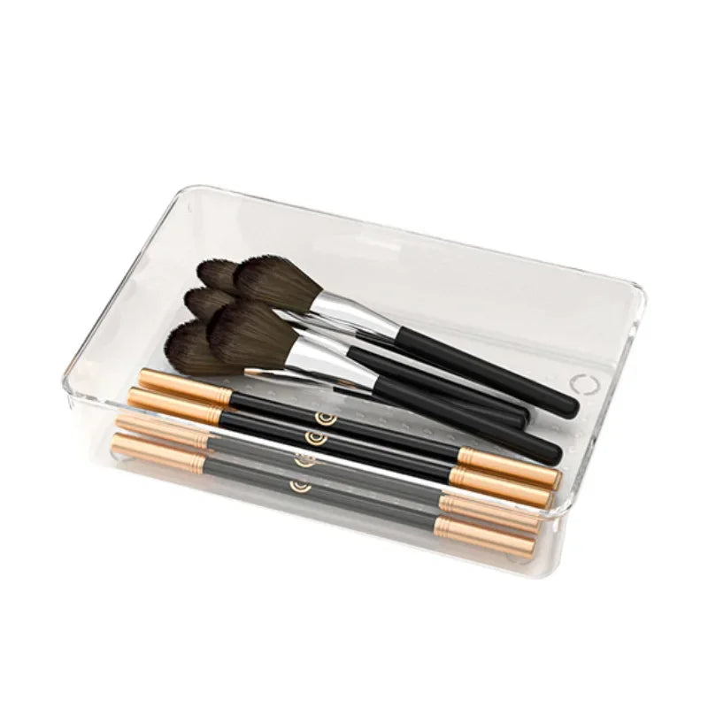 Transparent Cosmetic Organizer – Striped Plastic Drawer for Desk Storage