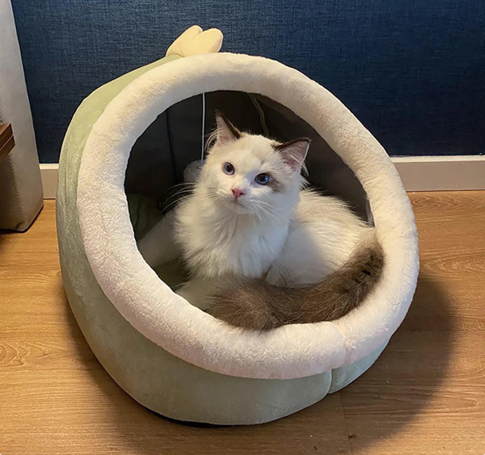 Foldable Cave Cat Bed – Washable Plush Sleeping Mat for Small Pets