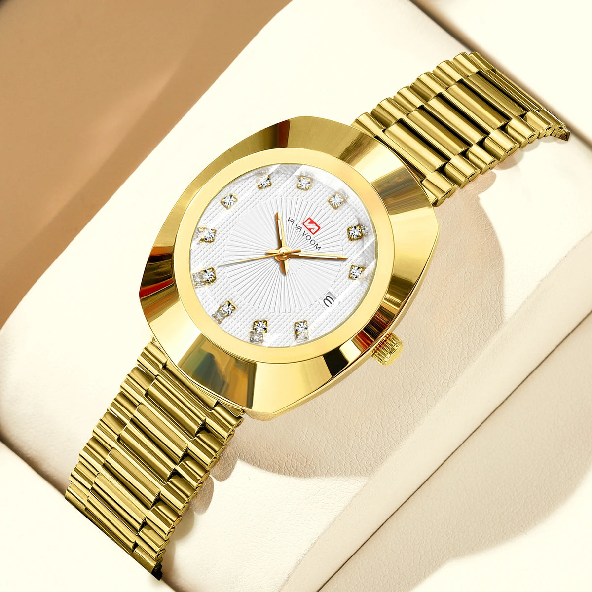 Oval Stainless Steel Women’s Watch – 34mm Gold Diamond Dress for Banquet