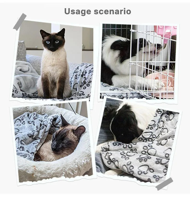 Soft Fluffy Pet Blanket – Cartoon Paw Print for Dogs and Cats