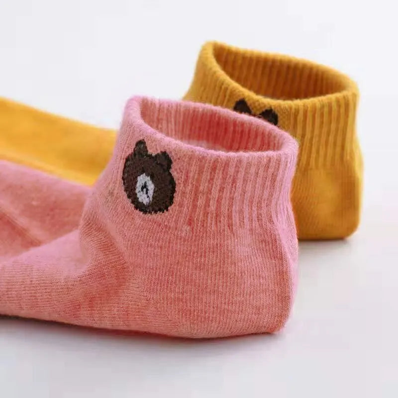 Cute Bear Low Tube Socks – Breathable Cotton Casual Footwear for Women
