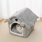 Detachable Gray Cat House – Semi-Enclosed Washable Shelter for Winter