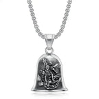 Vintage Jesus Cross Bell Pendant – Religious Biker Necklace for Men