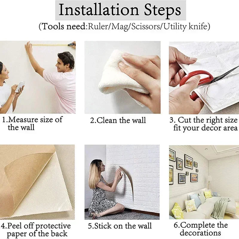 Self-Adhesive 3D Foam Brick Wallpaper – Waterproof Wall Decor for Home Living
