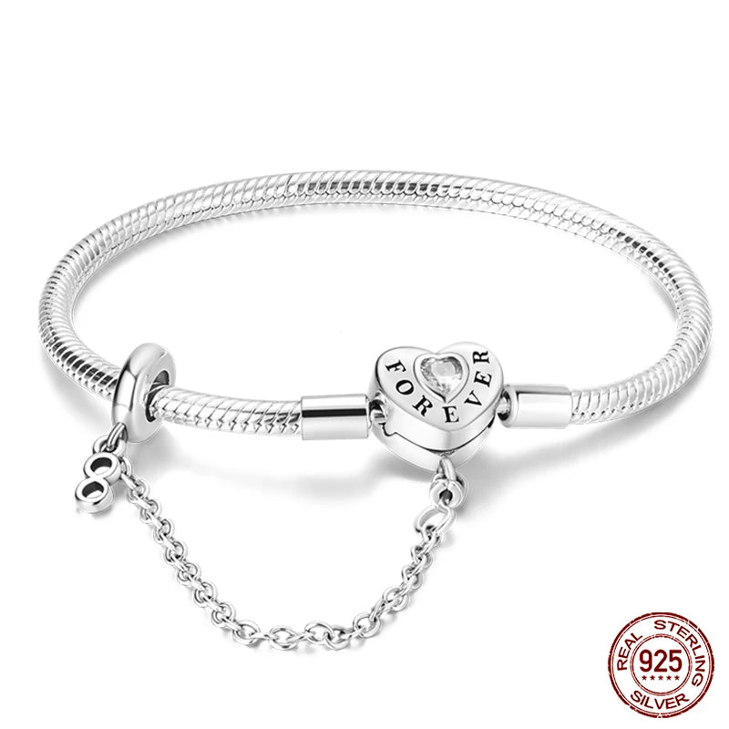 925 Sterling Silver Charm Bracelet – Adjustable Green Zircon for Birthday Gifts