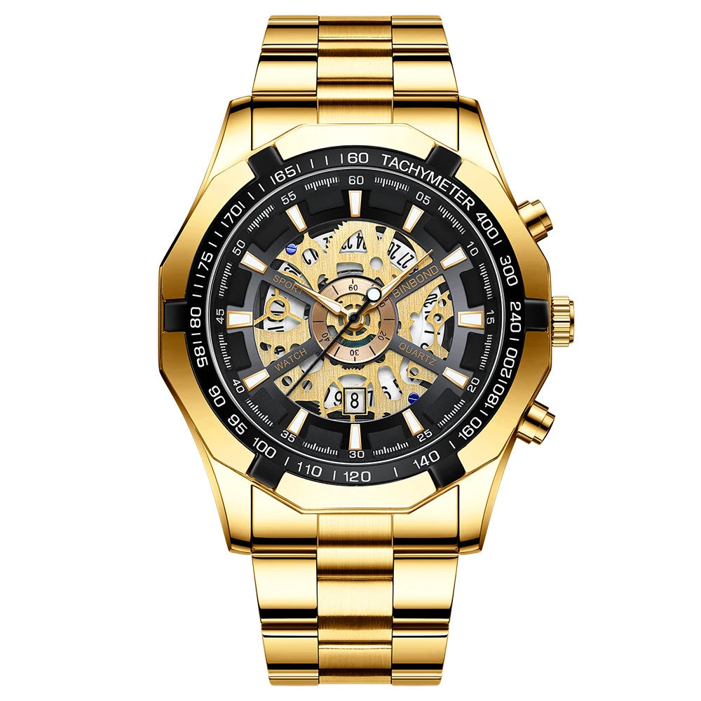 Stainless Steel Quartz Watch – Waterproof Luminous Calendar for Business Men