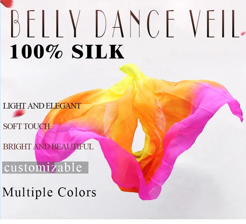 100% Silk Belly Dance Veil – Lightweight Hand Scarf for Performance Props
