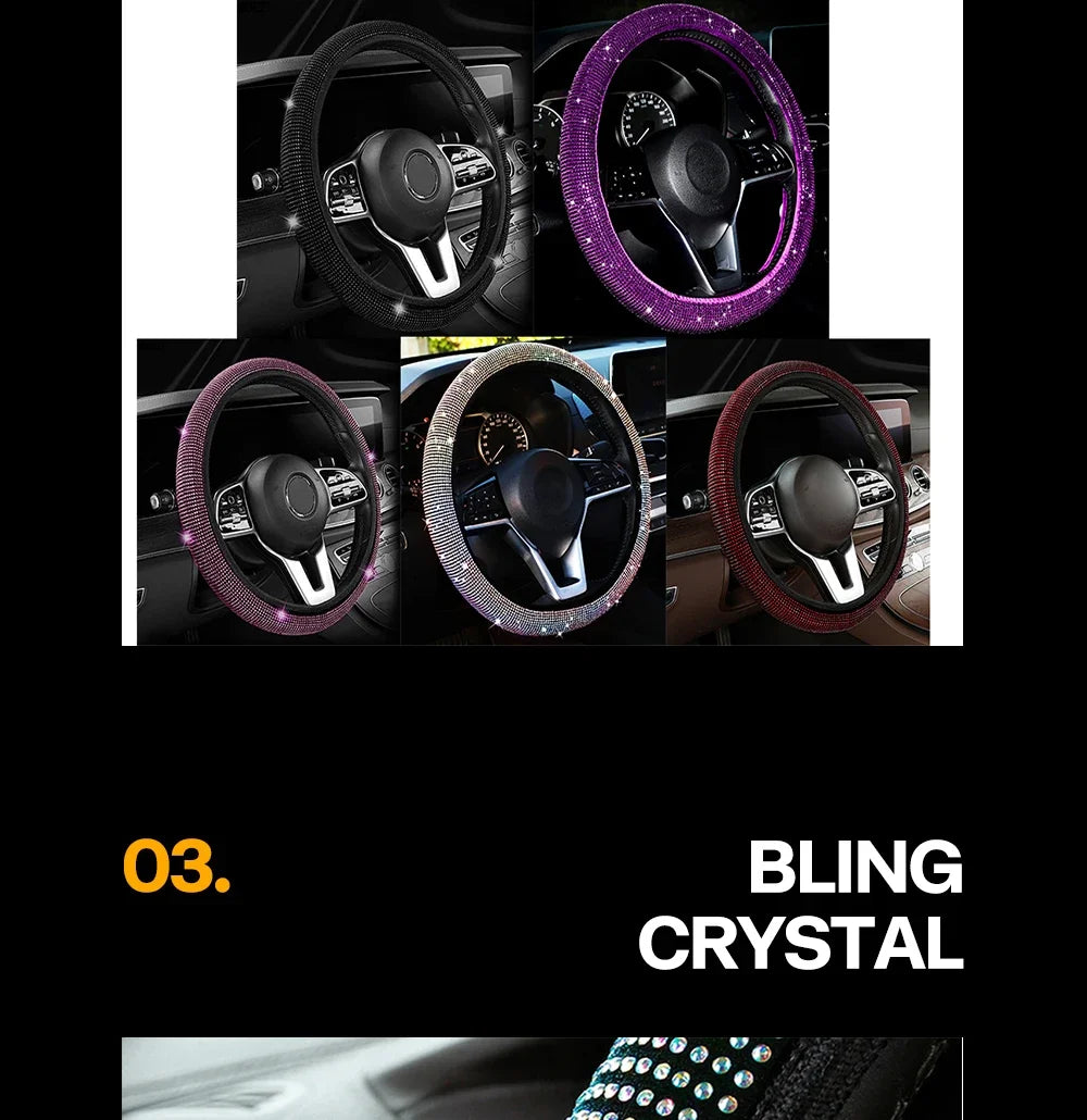 Crystal Rhinestone Steering Wheel Cover – Sparkling Auto Interior Decoration