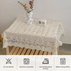 Embroidered Lace Tablecloth – Vintage White Floral Cover for Wedding Party