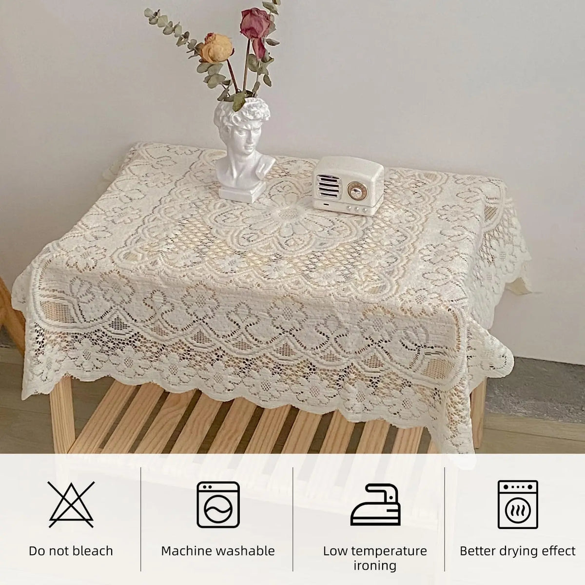 Embroidered Lace Tablecloth – Vintage White Floral Cover for Wedding Party