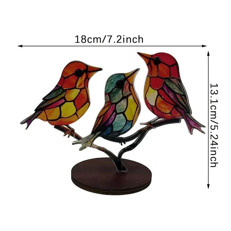 Stained Acrylic Bird Statue – Colorful 2D Branch Ornament for Home Decor