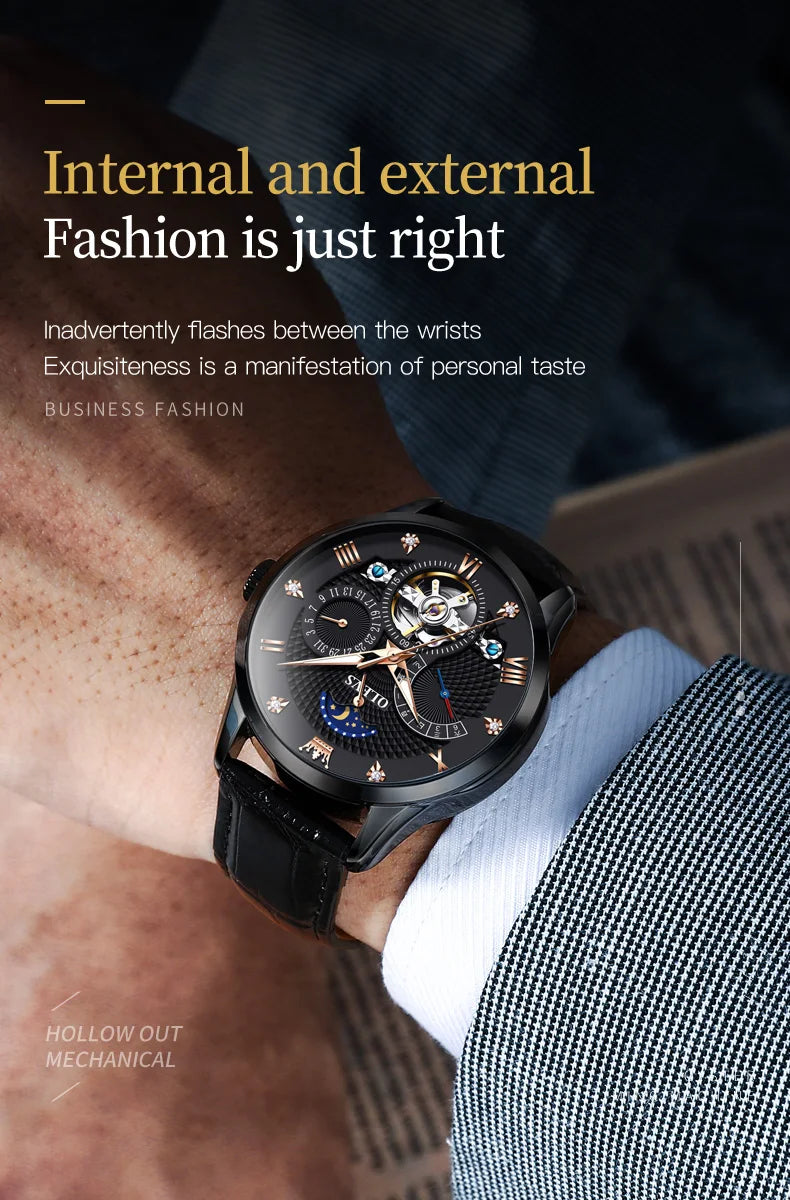 OLEVS Automatic Mechanical Watch – Leather Strap Flywheel for Business Casual