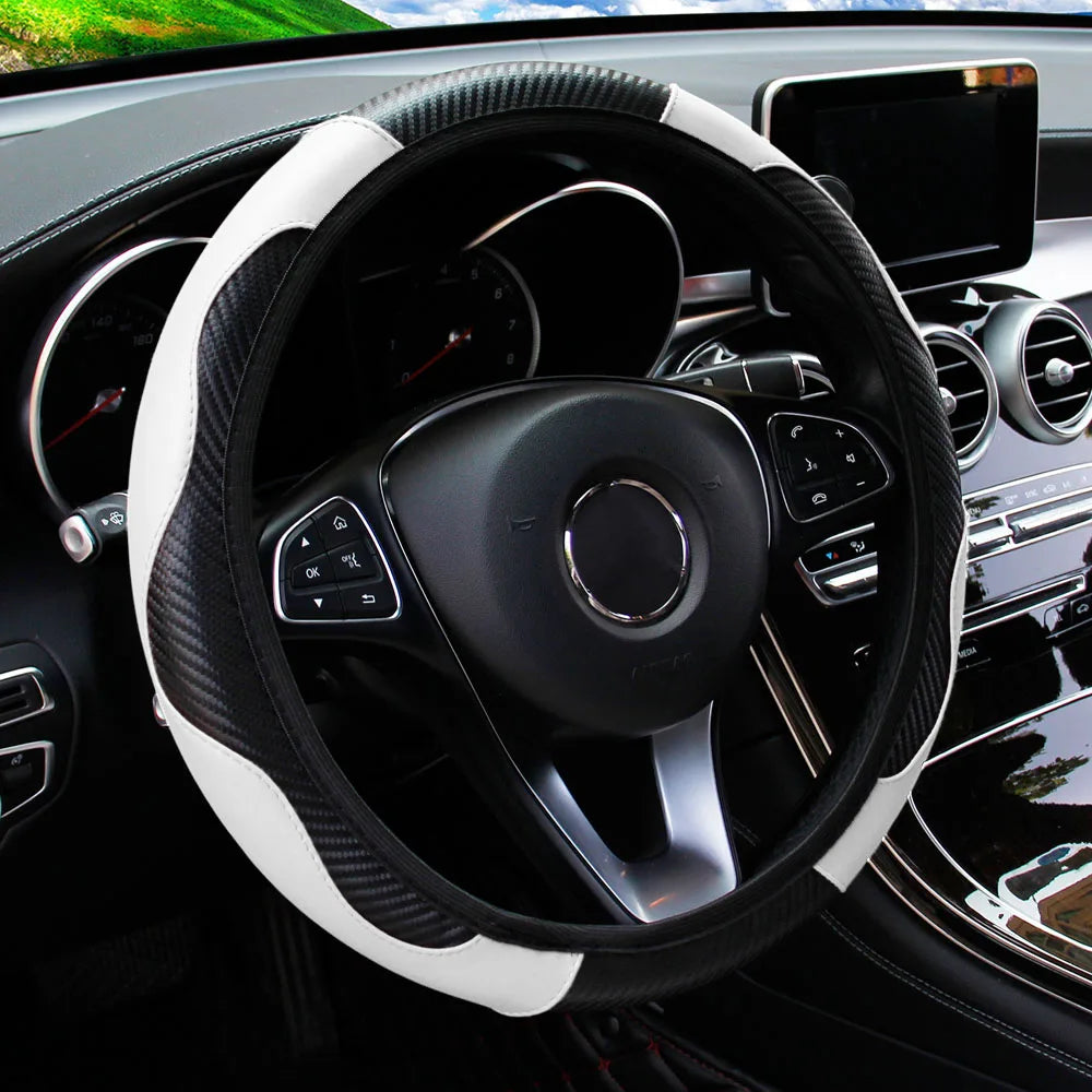 Carbon Fiber Steering Wheel Cover – 15 Inch Non-Slip Auto Accessory