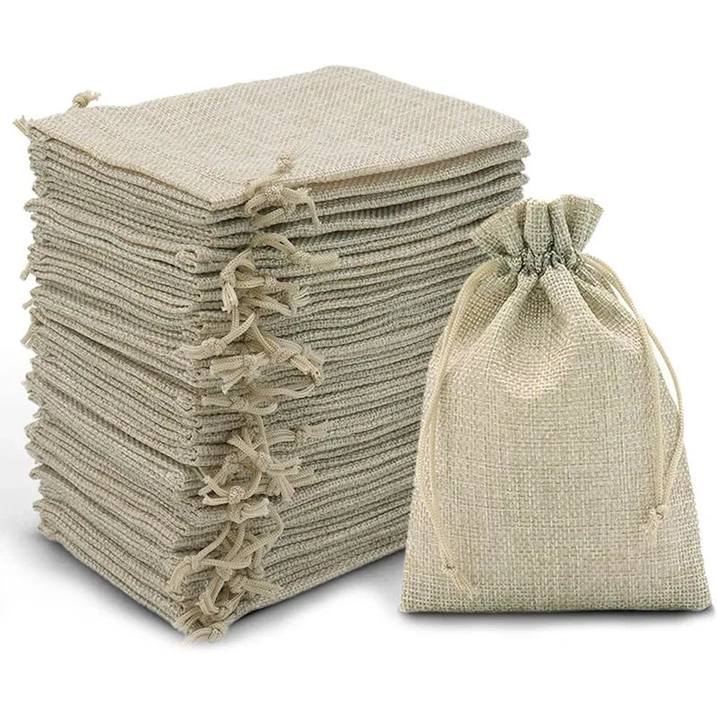 Burlap Drawstring Gift Bags – Jute Linen Sacks for Wedding Party Jewelry