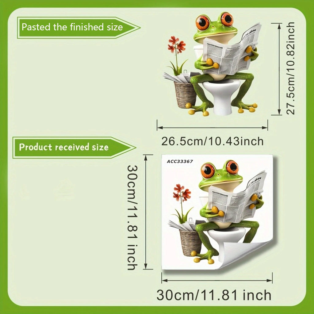 Funny Frog Reading Newspaper Toilet Sticker – Creative Bathroom Wall Decor