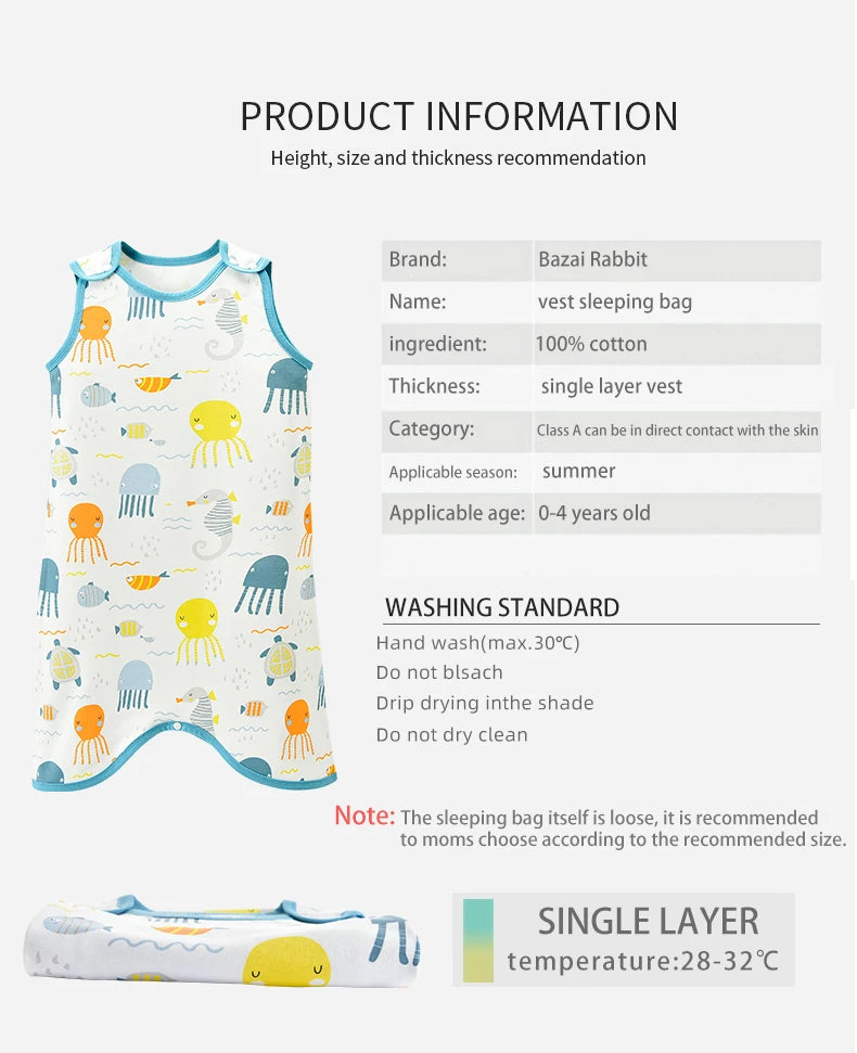 0.5 TOG Baby Sleeping Bag – Cartoon Print Cotton Sleeveless Sleep Sack for Summer