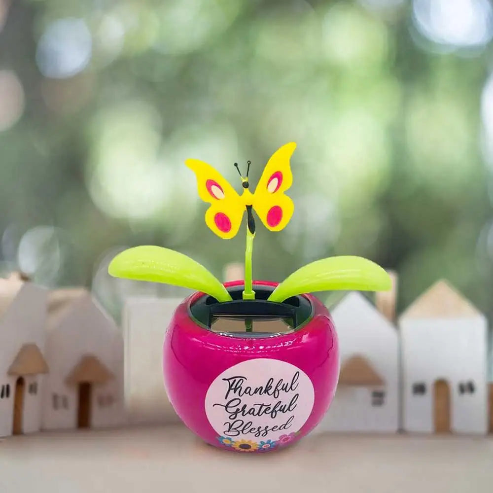 Solar Dancing Sunflower and Butterfly – Dashboard Figurine for Desk Decor