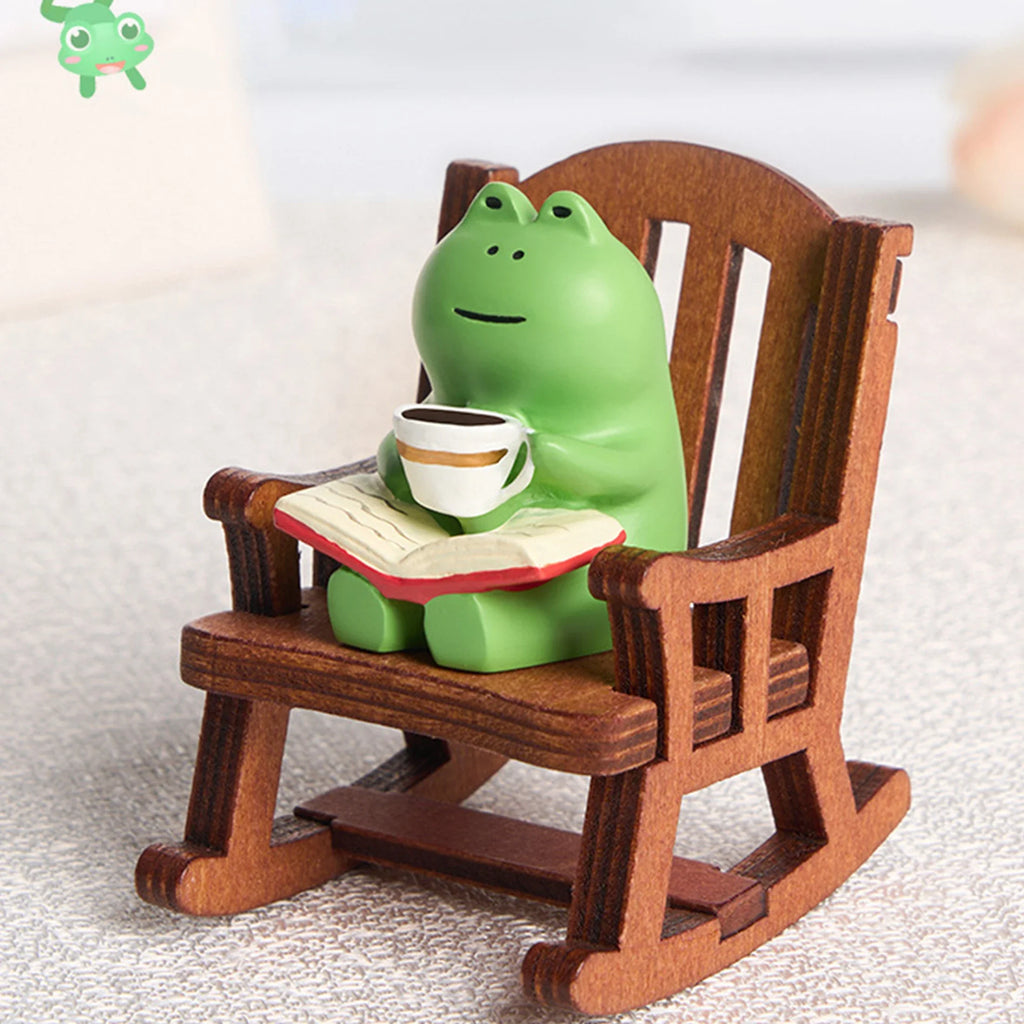 Frog Rocker Figurines – Cute Japanese Healing Decor for Office and Car