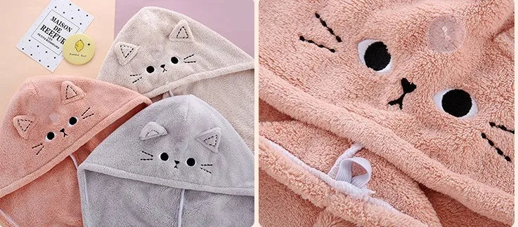 Microfiber Cat Ear Hair Towel – Quick Dry Absorbent Turban for Bath and Shower