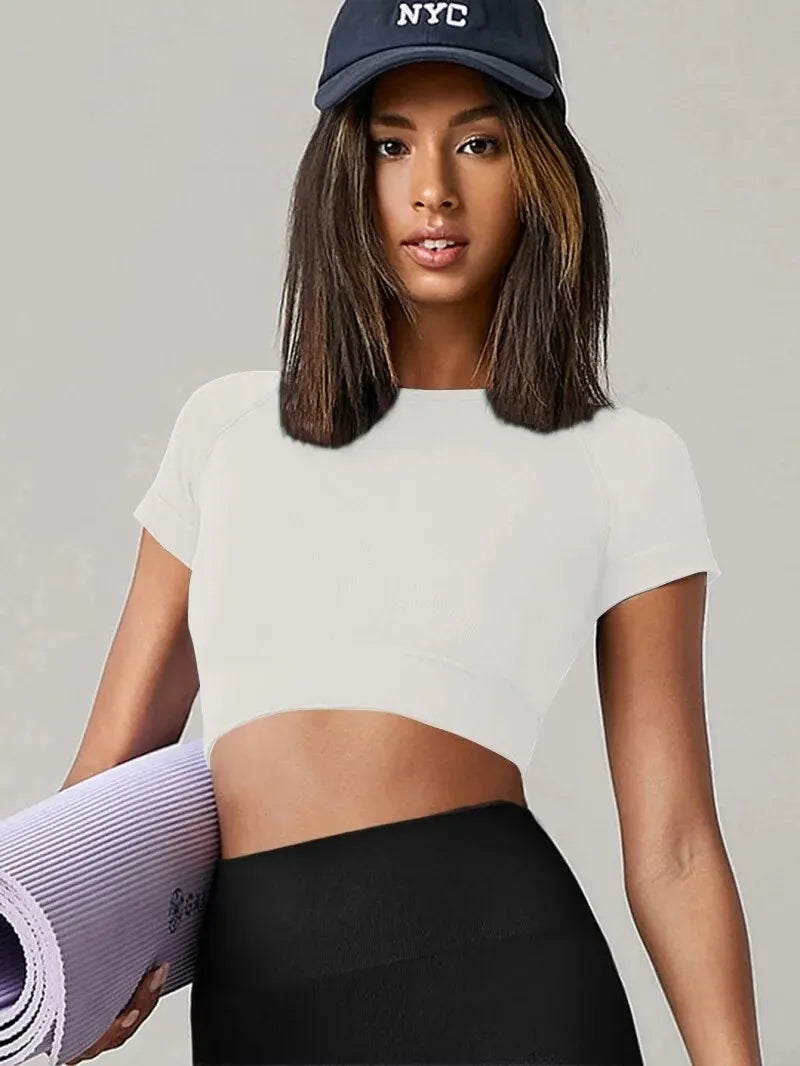 Seamless Short Sleeve Yoga Top – Breathable Fitness Shirt for Gym Running