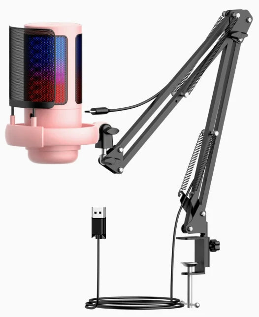 USB Condenser Microphone – RGB Gaming Podcast Mic for Studio Recording